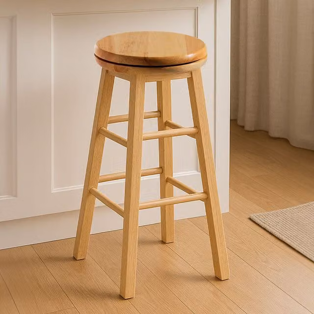 Orsina Elegant Natural Tropical Hevea Wood Swivel Bar Stool in Brown – 2