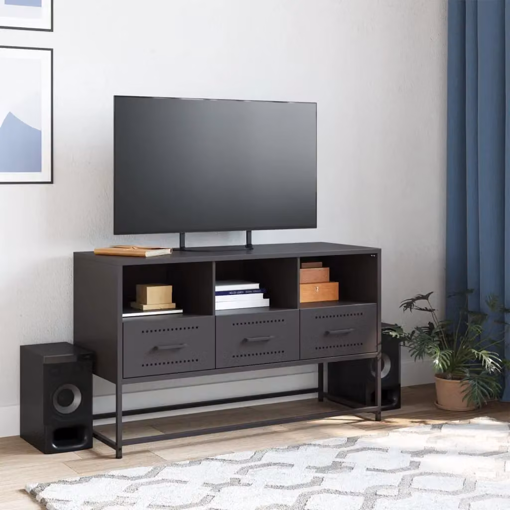 Berkfield Home Industrial Black Steel TV Cabinet W: 100.5 cm, D: 39 cm, H: 60.5 cm – 3