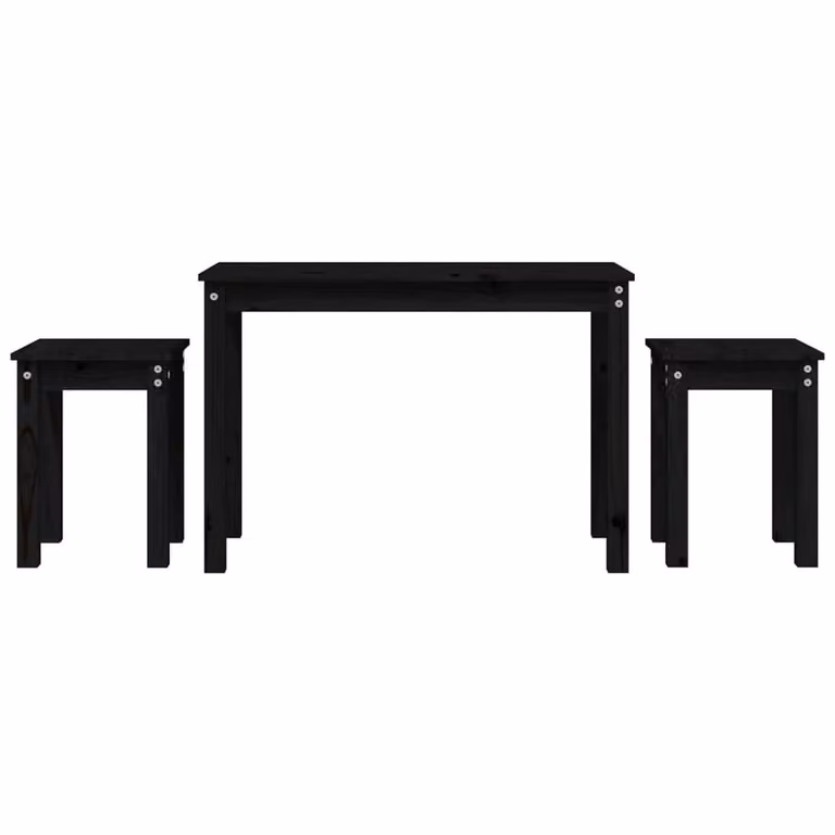 Berkfield Home Set of 3 Modern Black Solid Pine Wood Nesting Tables