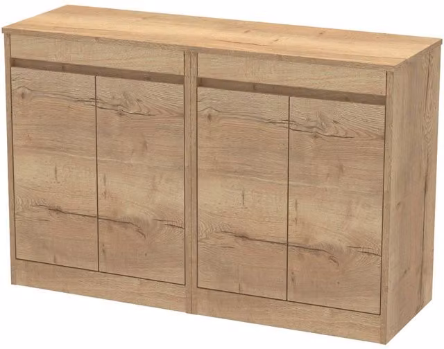 Balterley Modern 4 Door Bathroom Vanity Unit with Worktop and LED Lighting, Autumn Oak Brown, W/D/H: 120 x 39.5 x 83.5 cm