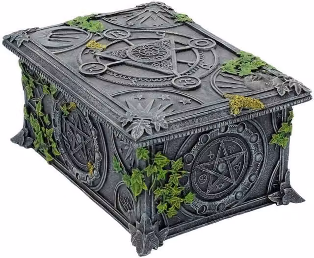 Nemesis Now Ivy Covered Wiccan Pentagram Tarot Trinket Box in Black and Grey Resin