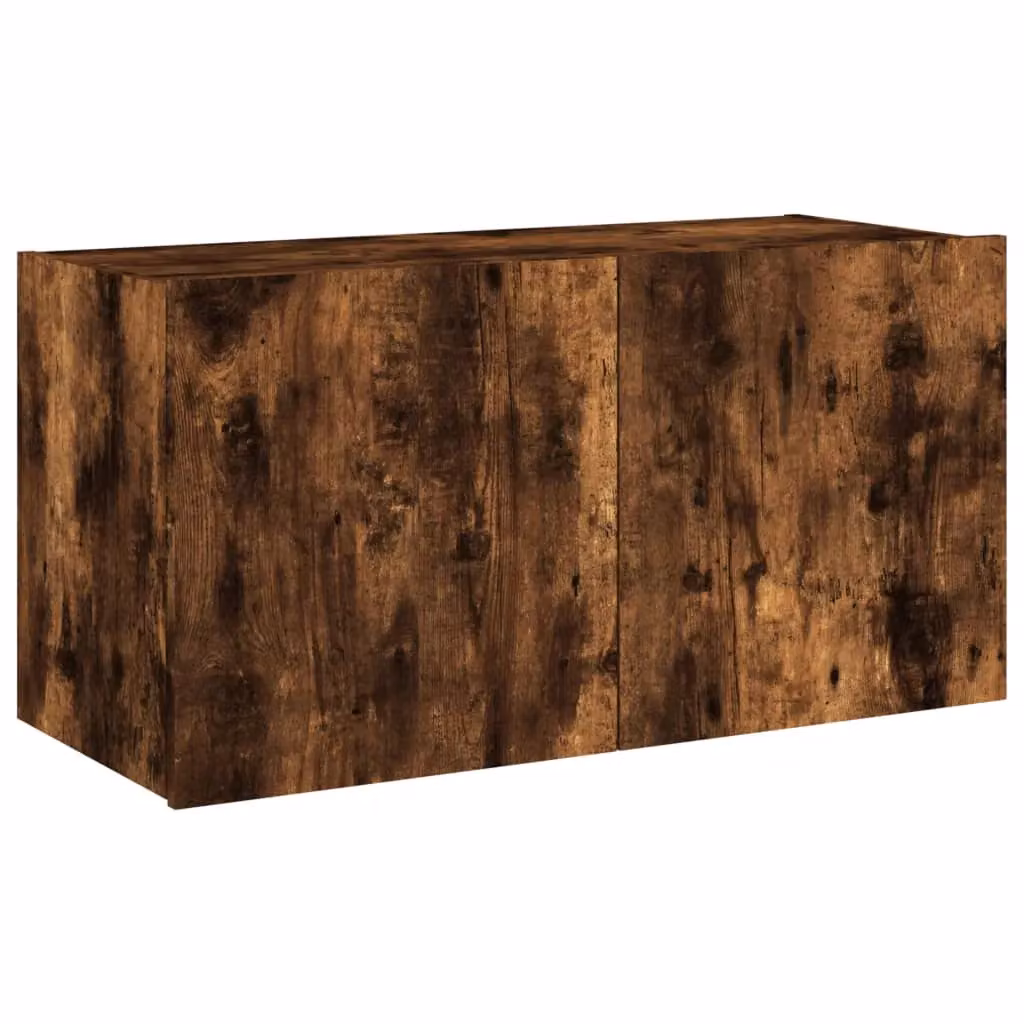 Berkfield Home Modern Wall-Mounted TV Cabinet with Integrated LED Lights in Smoked Oak Brown, W/D/H: 80 x 35 x 41 cm – 3