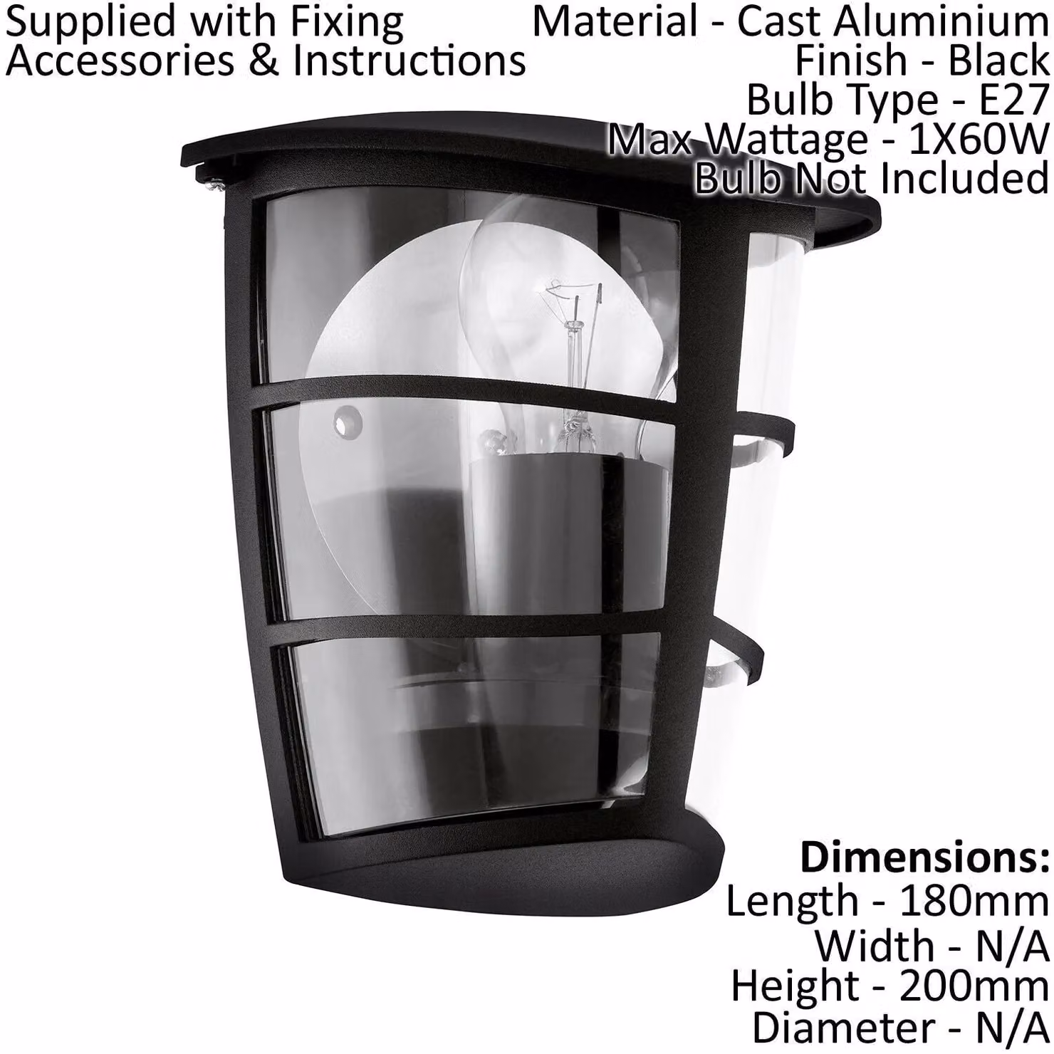 Loops 2 Pack Black Modern Aluminium Outdoor Wall Lanterns with IP44 Rating and E27 Bulb Compatibility – 2