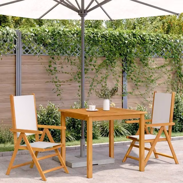 Berkfield Home Beautiful Garden Chairs, Set of 2, Cream White Acacia Wood and Polyester Fabric – 1
