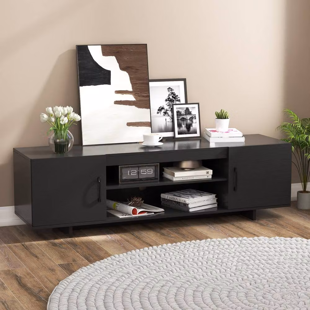 Costway Black Rustic TV Stand and Entertainment Centre for TVs up to 70 Inches with Power Outlet – 2