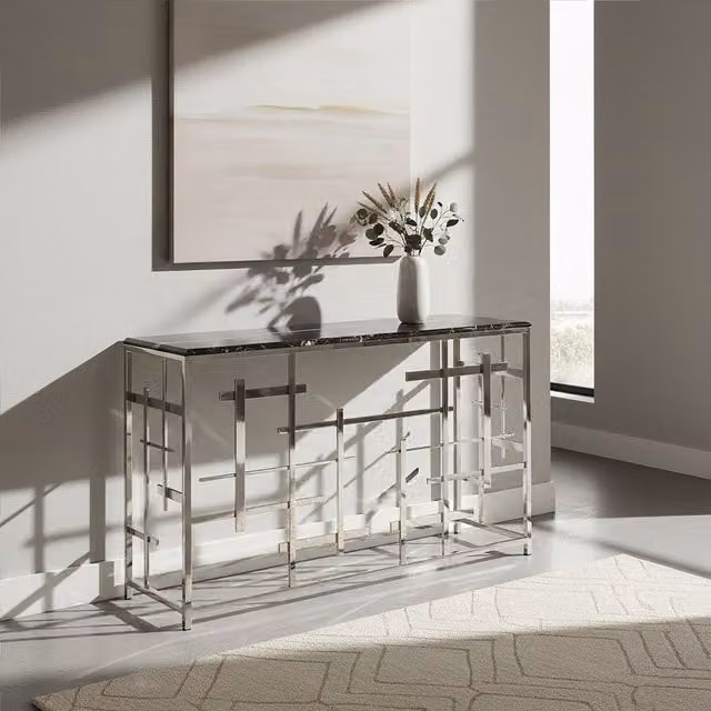 Orsina Modern Rectangular Marble and Metal Console Table in White, Black or Gold, W/D/H: 130 x 40 x 80 cm