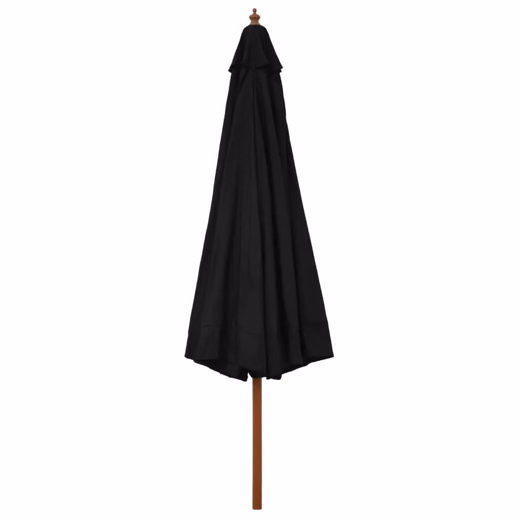 Berkfield Home Outdoor Parasol with Wooden Pole and Black Polyester Canopy, Diameter: 330 cm – 2
