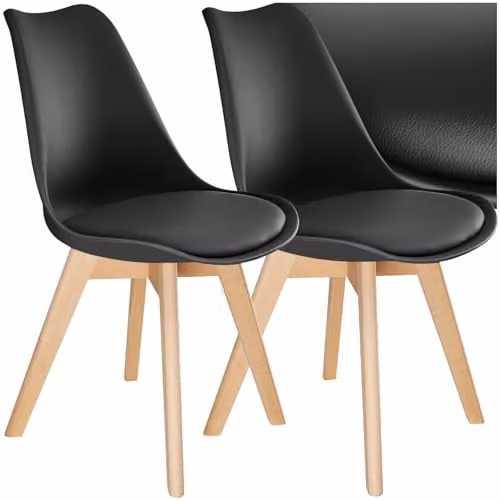 tectake Set of 2 Scandinavian Design Dining Chairs with Wood Legs in Black