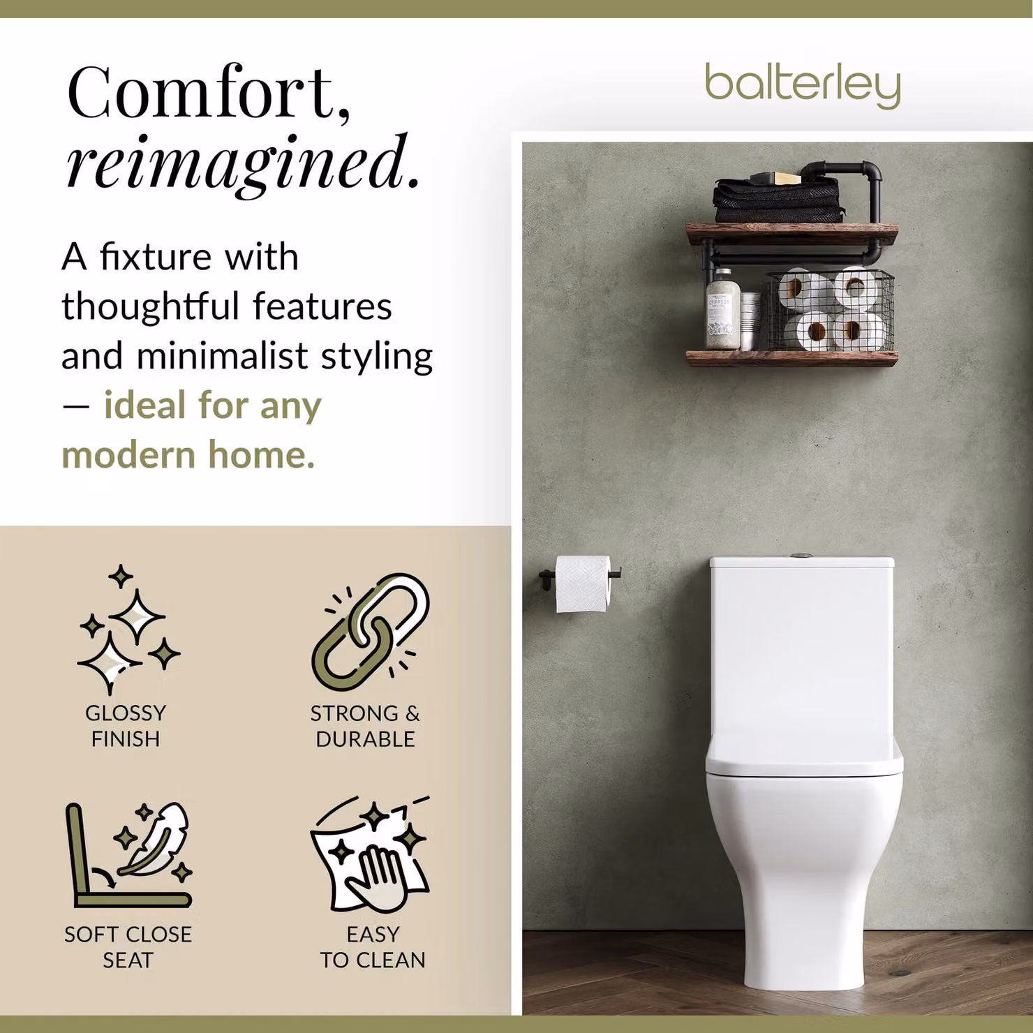 Balterley White Ceramic Rimless Flush to Wall Toilet Pan, Cistern and Soft Close Seat, W/D/H: 79.5 x 38.5 x 61.3 cm – 2