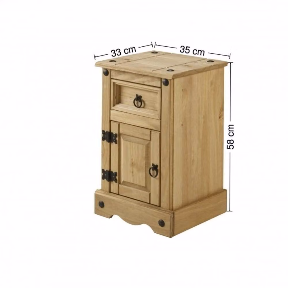 VOGREX Narrow Solid Wood Pine Bedside Cabinet in Natural with One Door – 2