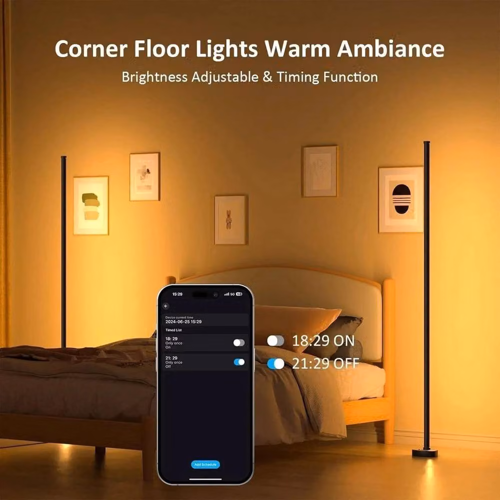 PAWNORA RGB LED Corner Floor Lamp in Black with Multicolour Effect – 3