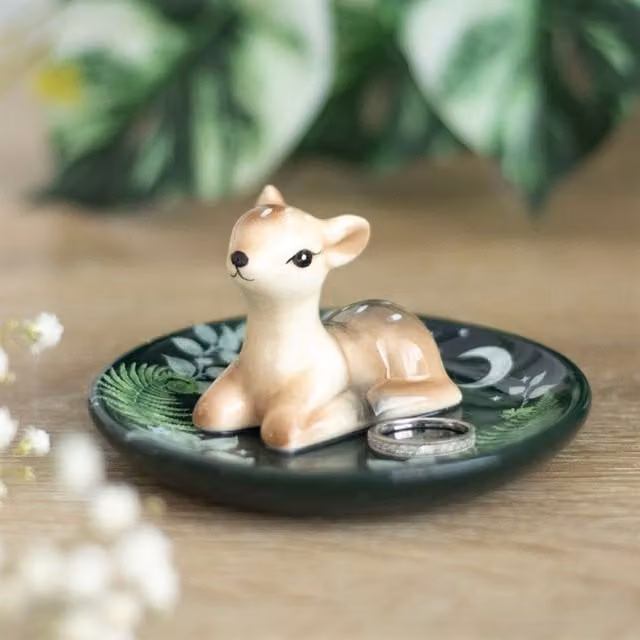 KDMK Serene Fawn Green Ceramic Floral Trinket Dish and Jewelry Holder