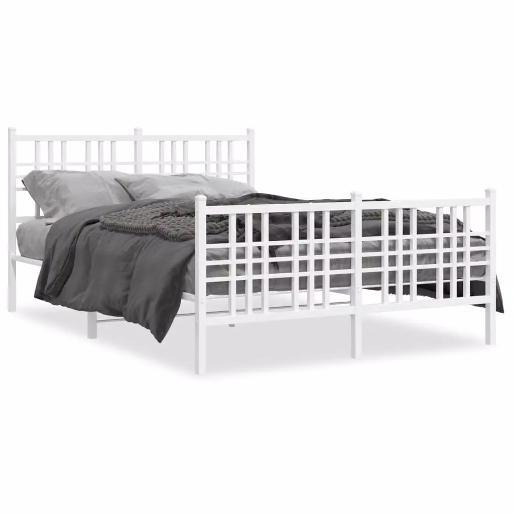 Berkfield Home Metal Bed Frame with Footboard, White, W: 137 cm, L: 190 cm – 2