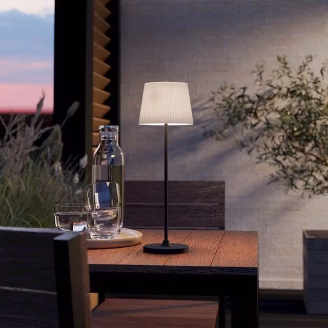 Eglo Leonero Portable Rechargeable LED Table Lamp with Touch Dimmer and Tunable CCT, Beige and Black