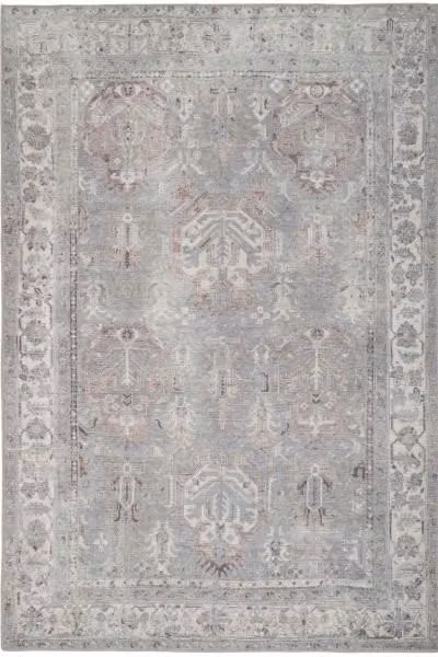 Kukoon Greige Distressed Floral Medallion Non Slip Washable Low Pile Rug in Grey W/L: 120 x 170 cm