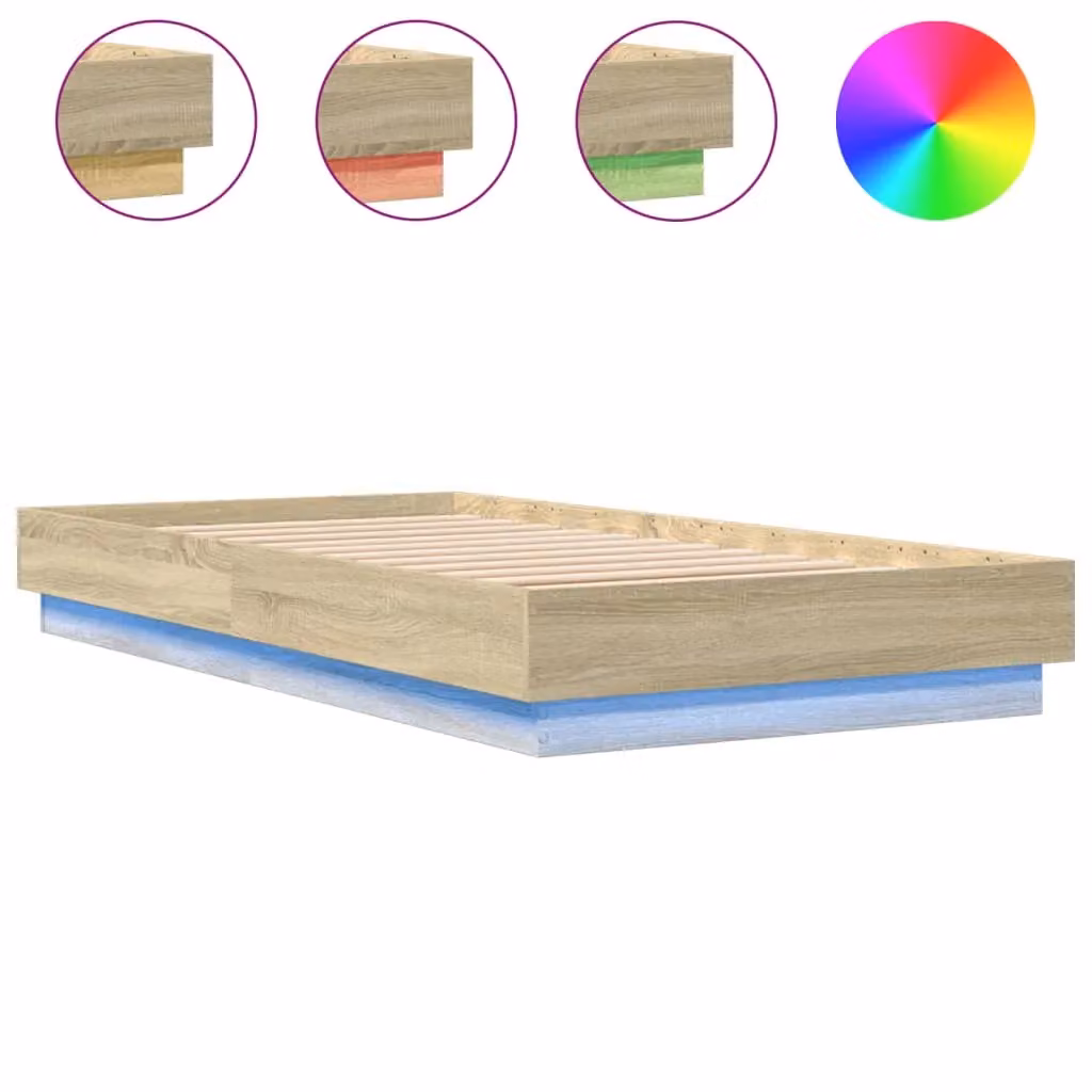 Berkfield Home Single Bed Frame in Sonoma Oak Brown with LED Under-Bed Lighting and USB Charging Port, W/D/H: 90 x 190 cm – 2