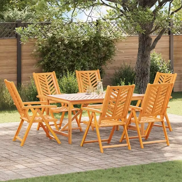 Berkfield Home 7 Piece Modern Acacia Wood Garden Dining Set in Brown – 1