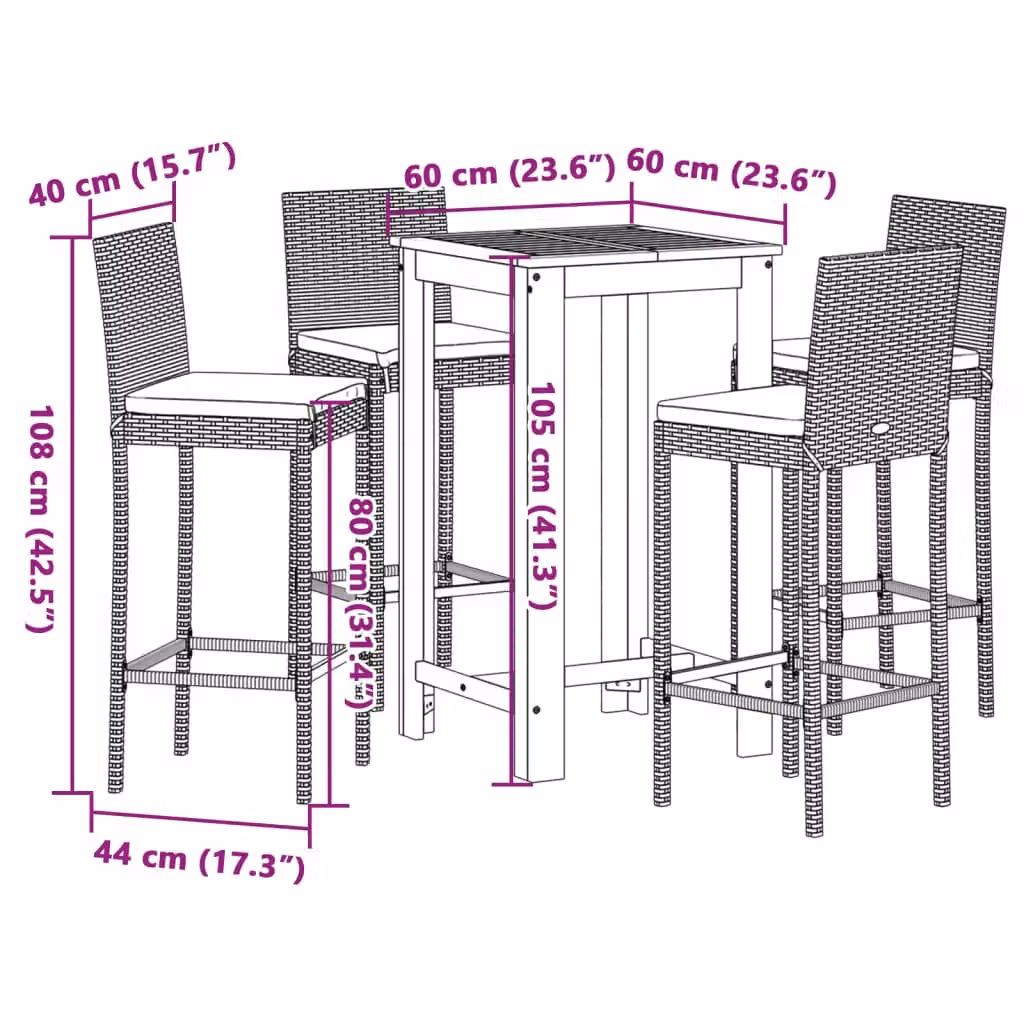 Berkfield Home 5 Piece Black Garden Bar Set in Solid Acacia Wood and Poly Rattan – 5