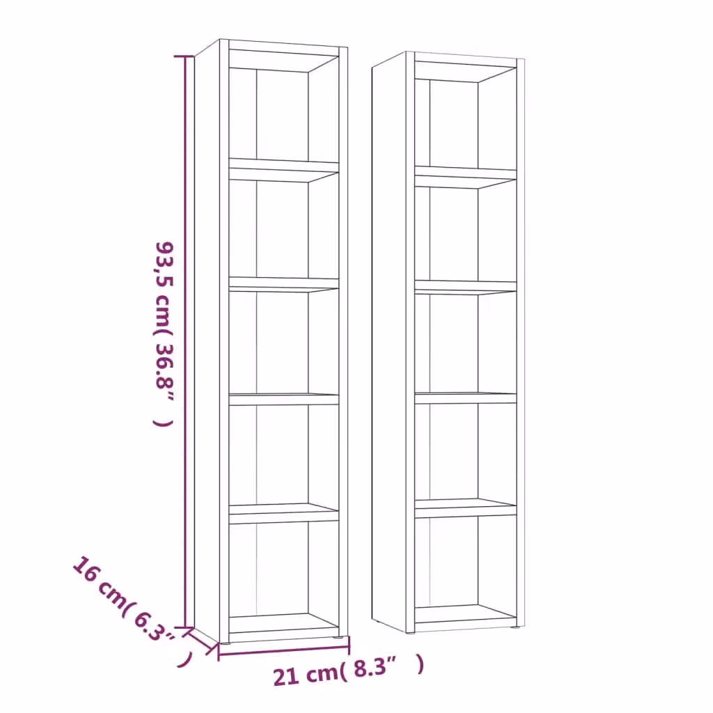 Berkfield Home Set of 2 Wall Mounted CD Cabinets in Smoked Oak Brown, W/D/H: 21 x 16 x 93.5 cm – 3