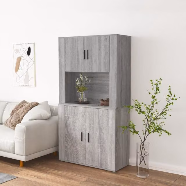 Berkfield Home Modern Grey Wall Mounted Highboard with Hinged Doors and Open Shelves