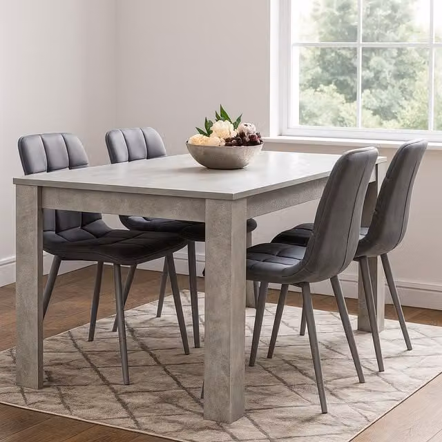 Kosy Koala Modern Rectangular Dining Table Set with 4 Grey Velvet Chairs in Brown and Grey
