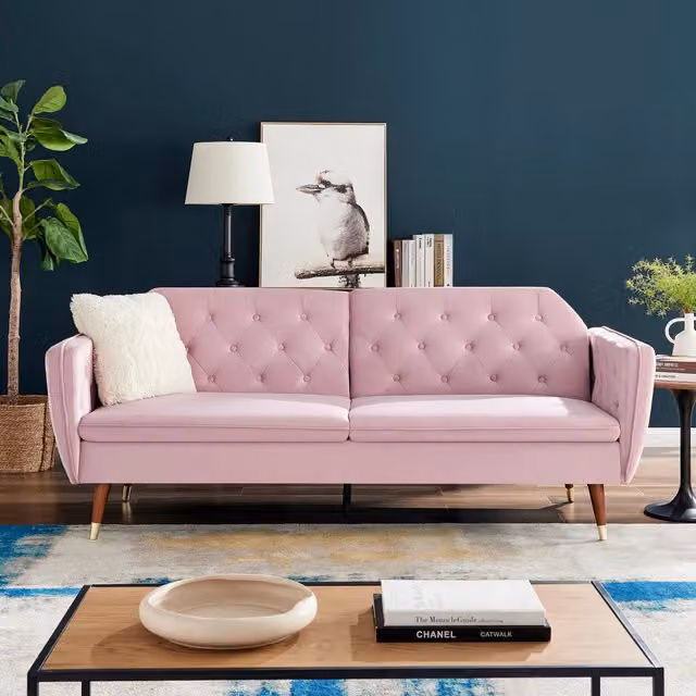 Bravich LTD Victoria 3 Seater Pink Velvet Click Clack Sofa Bed – 1