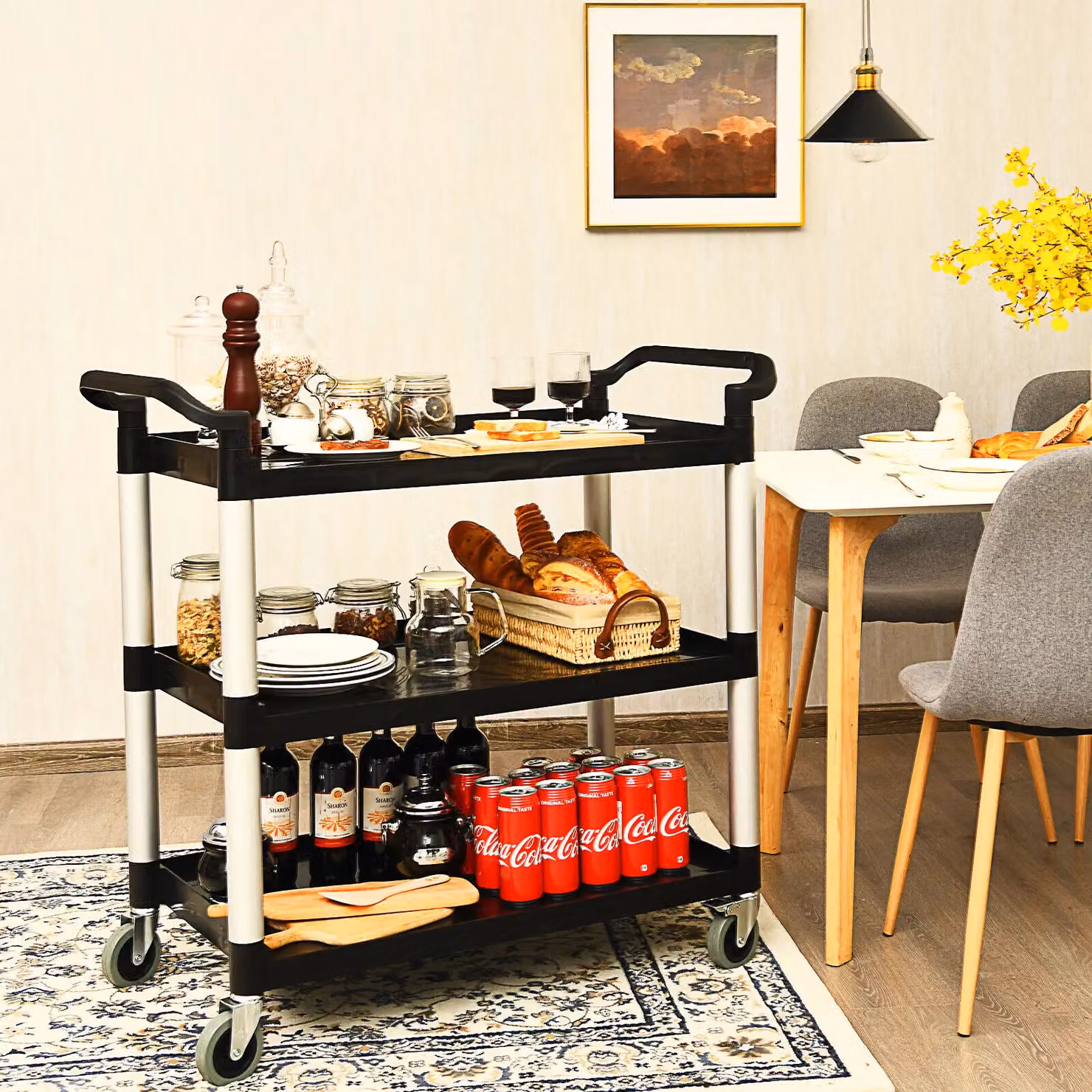 Costway Heavy Duty 3 Tier Kitchen Storage Service Trolley in Black – 3