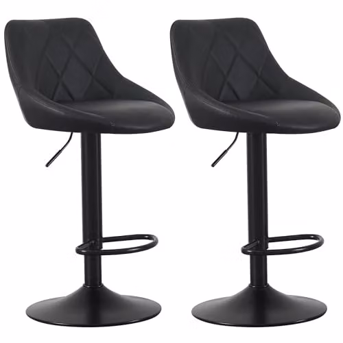 mcc direct Stanley Set of 2 Black Faux Leather Swivel Bar Stools with Backrest and Metal Base – 4