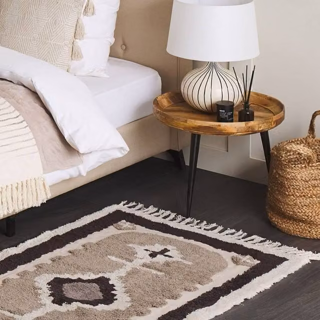 Wyld and Coco Beige Cotton Hand-Tufted Abstract Area Rug with Fringes W: 80 cm, L: 150 cm