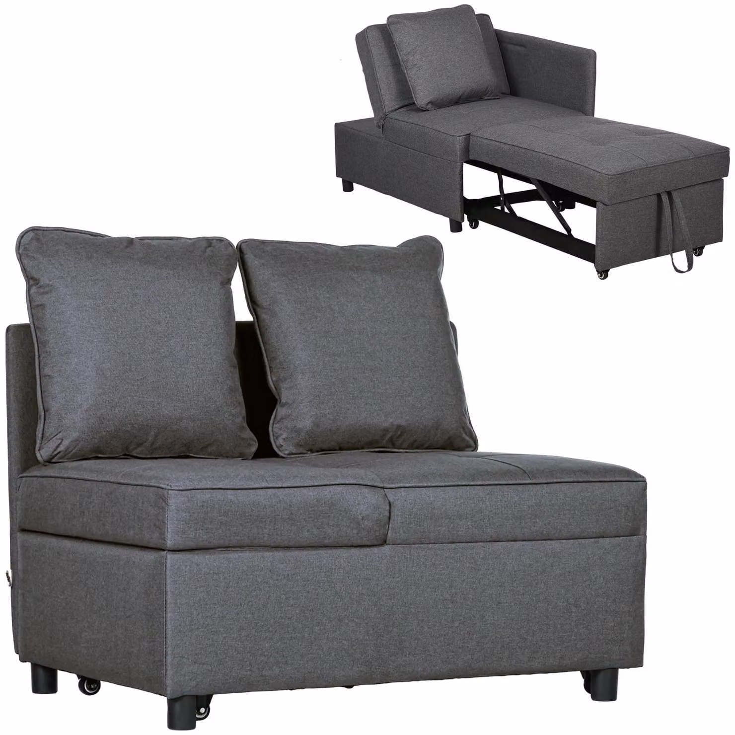 HOMCOM Grey Fabric Folding Sleeper Sofa Bed Chair with Pillows – 2