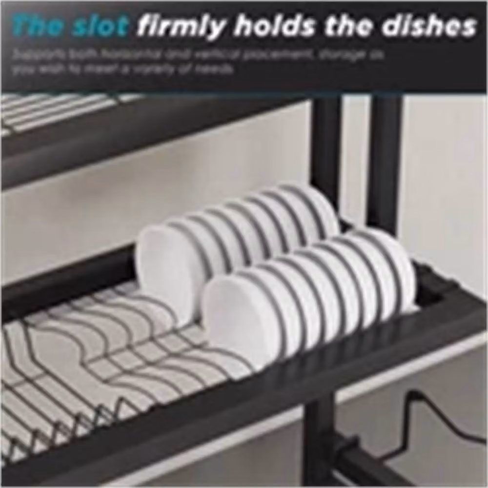 Nordara 2 Tier Space Saving Over The Sink Dish Drying Rack in Black, Width: 100 cm – 3