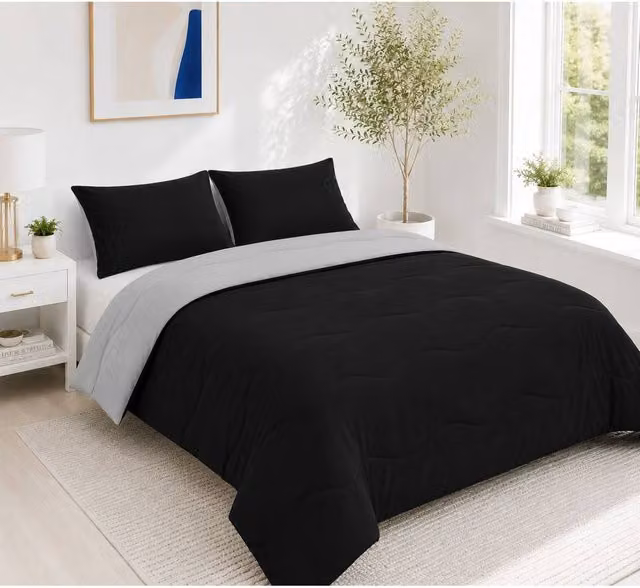 Ezysleep 10.5 Tog Reversible Coverless Duvet and Pillowcase Set in Black, Super King Size – 1
