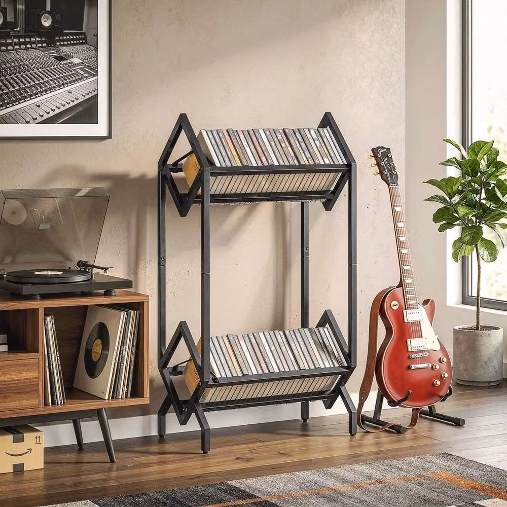 KORVIXA 2-Tier Metal CD Storage Rack in Black – 5