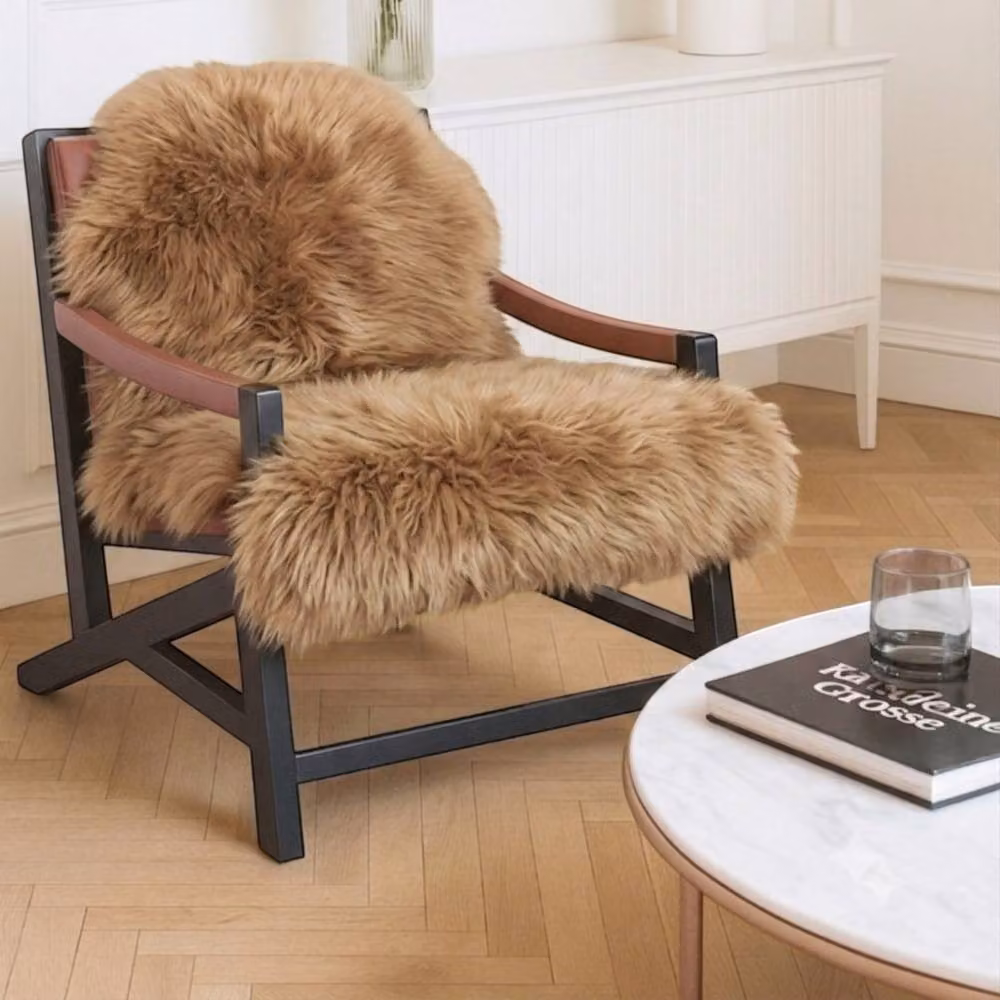Infinity Leather Genuine Sheepskin Wool Rug in Brown, W/D: 90 x 60 cm – 3