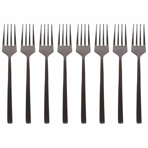 Argon Tableware Black Coated Stainless Steel Cake Forks, Set of 8, 15cm