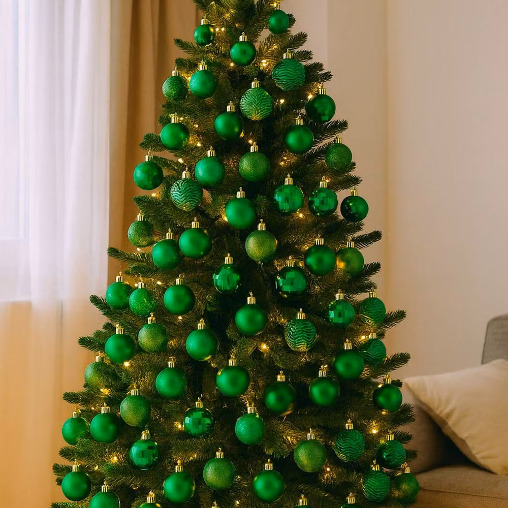 Neo Set of 36 Round Plastic Christmas Tree Bauble Ornaments in Bottle Green – 2