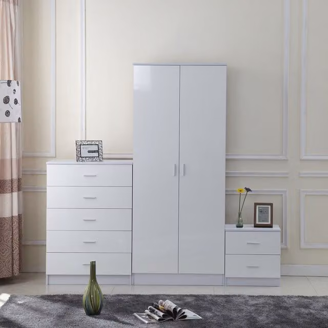 HOMCOM High Gloss Trio Modern Bedroom Furniture Set in White