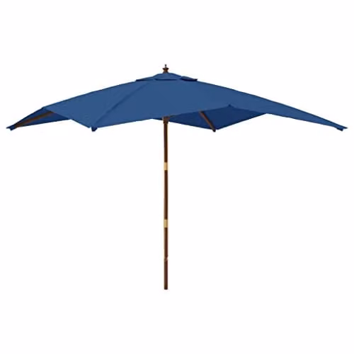 vidaXL Garden Parasol with Wooden Pole, Blue, W: 300 cm, D: 300 cm, H: 273 cm