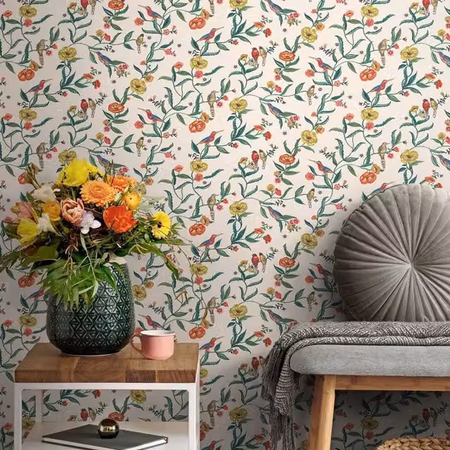 Cath Kidston Birds Floral and Botanical Wallpaper in Cream and Multicolour – 1