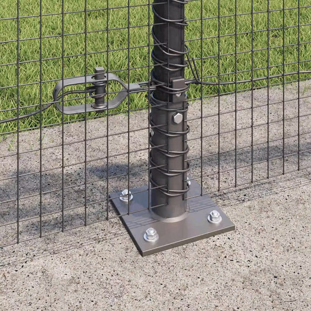 Berkfield Home Modern Welded Wire Fence with 13 Flanged Posts, Grey Steel, 0.5 x 100 m – 3