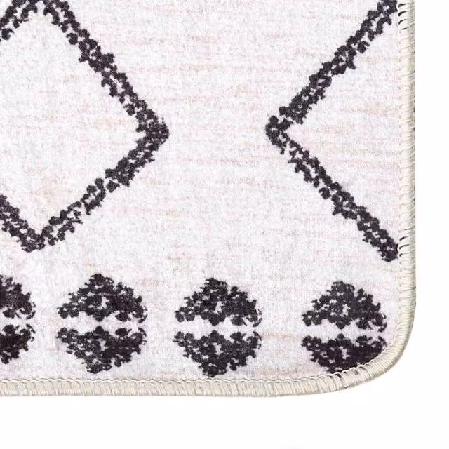 Berkfield Home Washable Moroccan Boho Round Anti Slip Rug in Black and White, Diameter: 100 cm