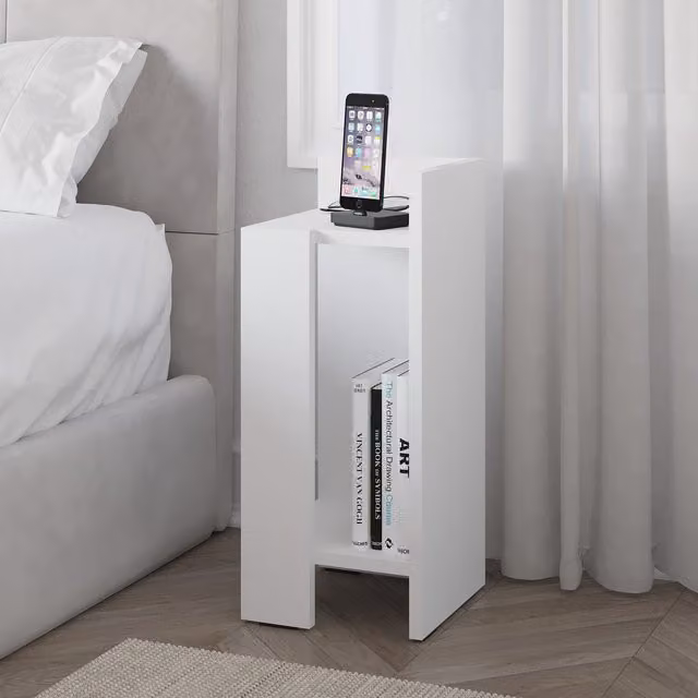 Decortie Elos Modern Wall-Mounted Right-Side Bedside Cabinet in White and Dark Oak, W/D/H: 25 x 25 x 60 cm