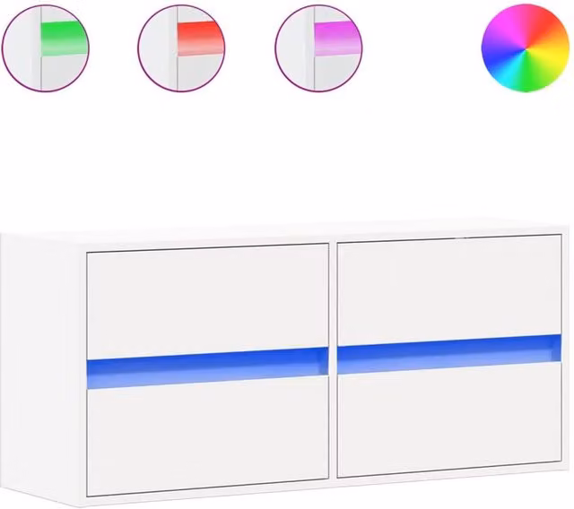 Berkfield Home Modern White TV Wall Cabinet with LED Lights, W/D/H: 100 x 31 x 45 cm – 1