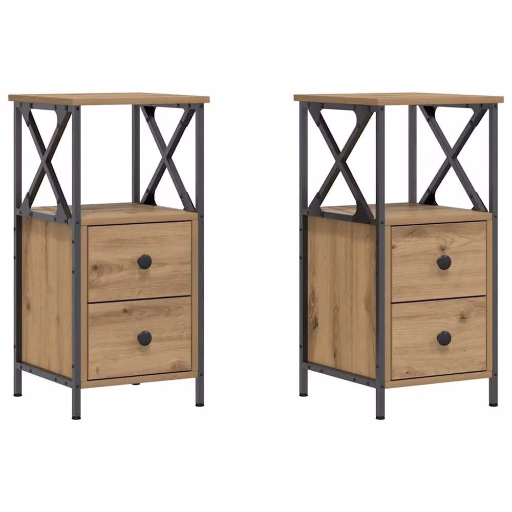 Berkfield Home Modern Bedside Cabinets, 2 Piece Set in Artisan Oak Brown, W/D/H: 34 x 35.5 x 70 cm – 3