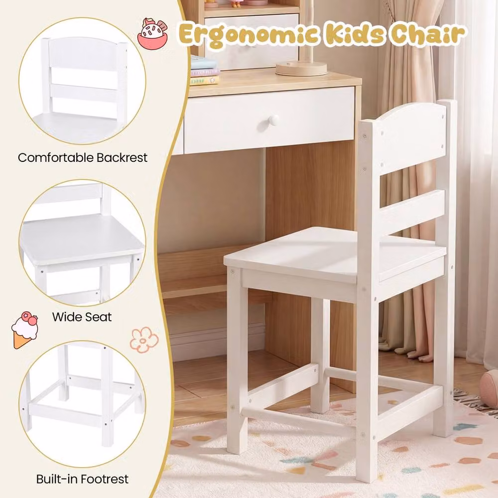 Havendro Natural Kids Study Desk and Chair Set in Natural and White Wood – 2
