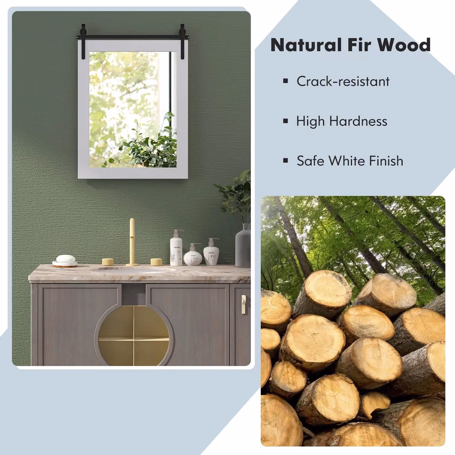 Costway White Rustic Rectangular Wall Mounted Vanity Make Up Mirror – 5