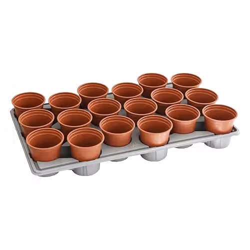 Thompson & Morgan Durable Shuttle Trays with 18 Plastic Pots for Seedlings and Plug Growth, Brown or Grey