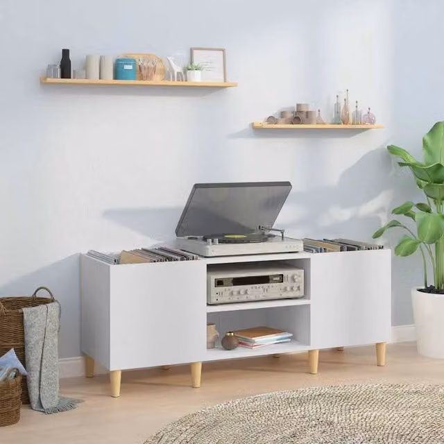Berkfield Home Record Cabinet in White, W/D/H: 121 x 48 x 48 cm