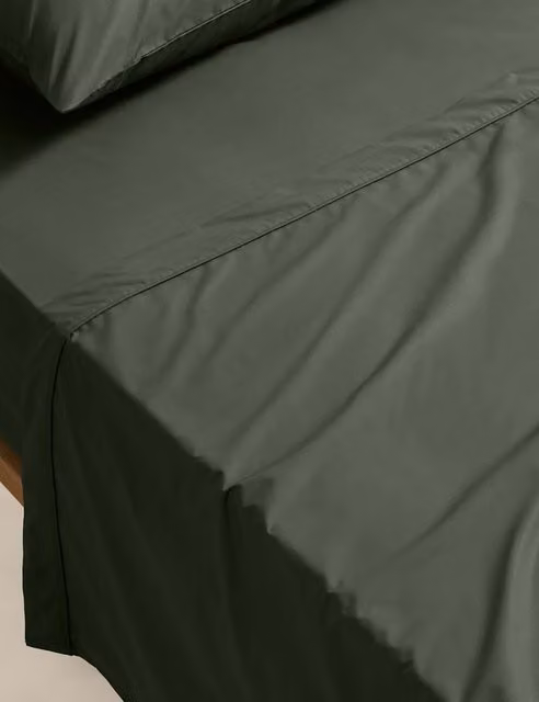 M&S Egyptian Cotton 230 Thread Count Percale Flat Sheet, Forest Green, W: 200 cm x L: 200 cm