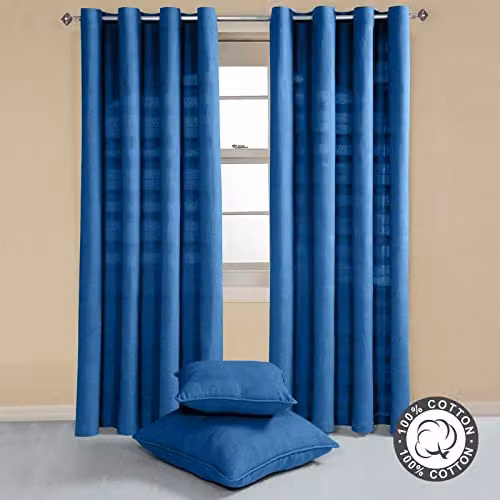 Homescapes Blue Rajput Eyelet Curtain Pair in 100% Cotton, W/D/H: 140 x 137 cm – 3